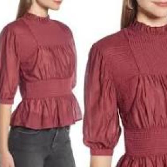 Something Navy Women's Cotton Burgundy Top - Picture 1 of 4